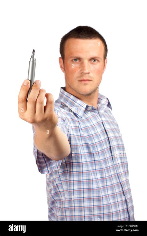 Businessman Showing A Marker With Focus On The Hand Isolated Over