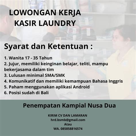 Lowongan Kerja Sebagai Teknisi Laundry Kasir Laundry Untuk Good