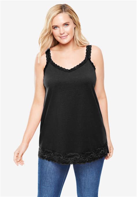 Lace Trim V Neck Tank Active For All