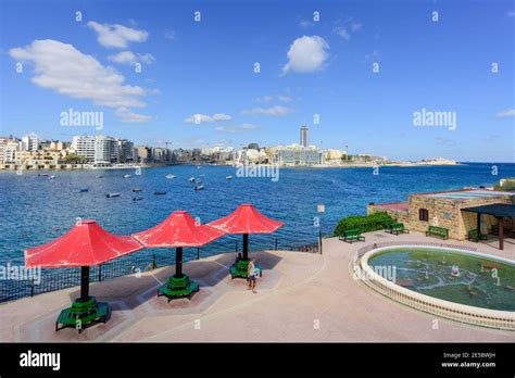 Popular Holiday Destination Sliema Seafront Looking Across Exiles Bay