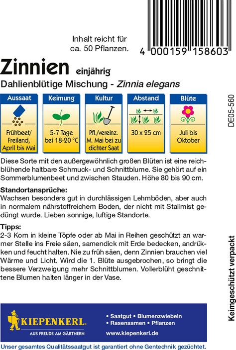 Kiepenkerl Zinnie Dahlienbl Tige Mischung Packung Bloomling