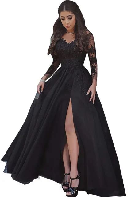 2018 New Design Lace Appliques Illusion Slit Evening Dress Open Back Formal Party Gown Long