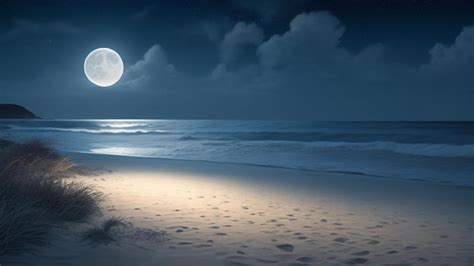 Premium Ai Image Moonlit Beach Scene With A Calm Ocean