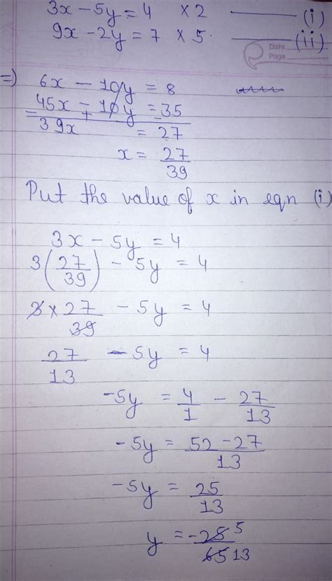 Solve The Simultaneous Linear Equationby Substitution Method 3x 5y