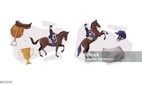 Jockey Club With Man Riding Horse Sitting On Horseback In Saddle Vector