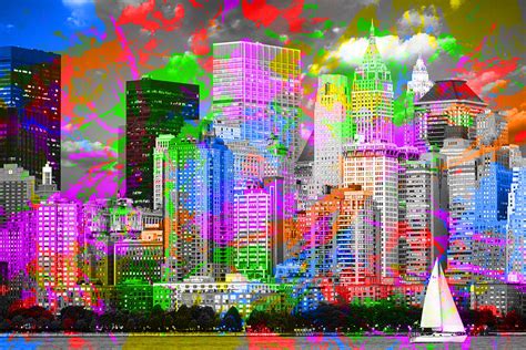 New York City Skyline Paint Splatters Pop Art Mixed Media By Design