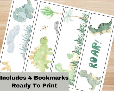 Printable Dinosaur Bookmarks Instant Download Perfect for Kids ...