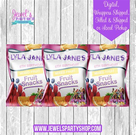 Princess Custom Fruit Snacks Printed And Shipped Custom Fruit Snack Wrappers Princess Party