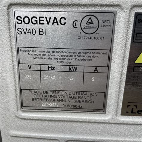 SOGEVAC SV40 BI Single Stage Oil Sealed Rotary Vane Vacuum Pump SOLD