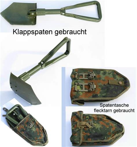 Original Bundeswehr Klappspaten Spaten mit Flecktarnhülle Aluminium