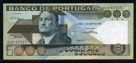 Portugal currency 5000 Escudos banknote, António Sérgio de Sousa.|World ...