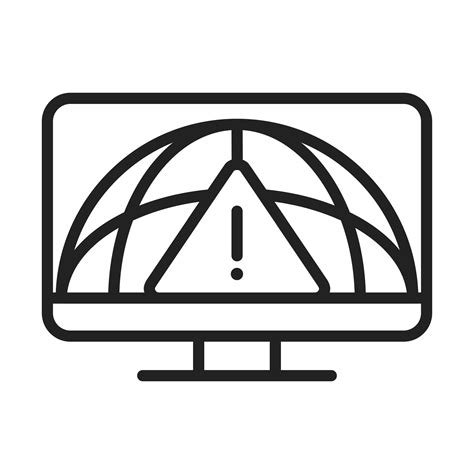 Cyber Security And Information Or Network Protection Computer World Warning Sign Line Style Icon