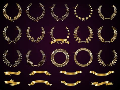 Premium Vector Golden Laurel Wreaths With Ribbons Vector Illustration Set