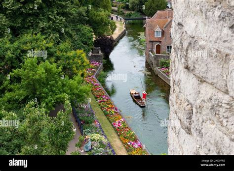 Punting On The Great Stour River Below Westgate Towers Through Westgate