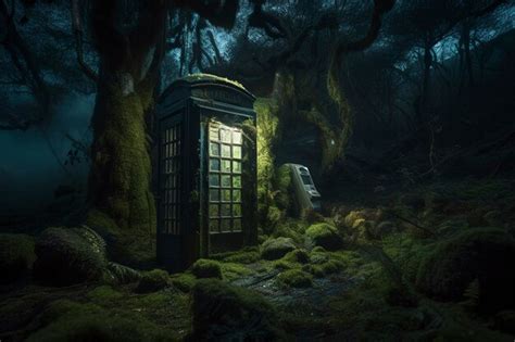 Premium Photo A Phone Booth In A Dark Forest