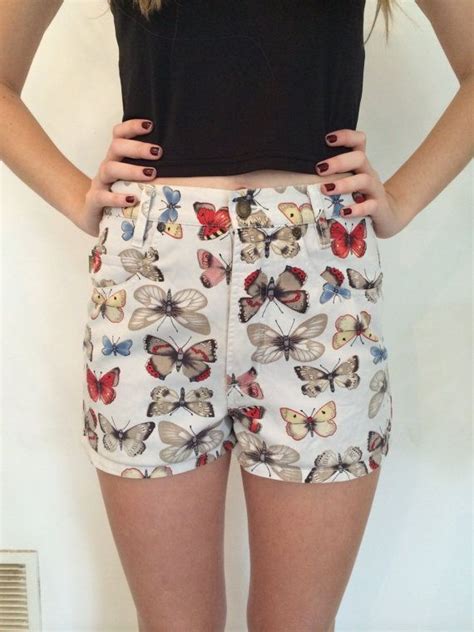 Vintage Esprit 90s Butterfly Print Jean High Waisted Denim Shorts