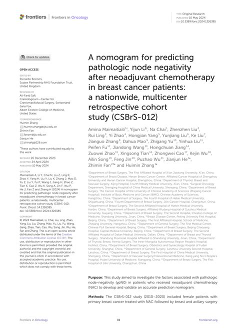 Pdf A Nomogram For Predicting Pathologic Node Negativity After