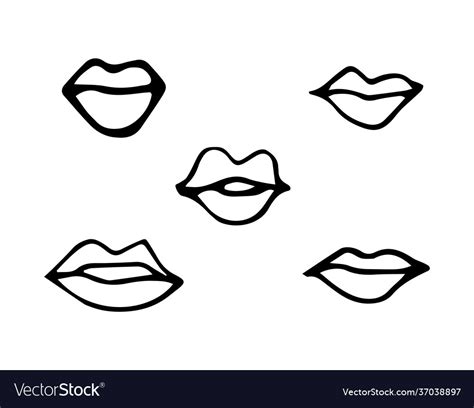 Lips Closed And Parted In A Doodle Style Vector Image