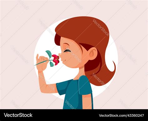 Cute Little Girl Smelling A Flower Cartoon Vector Image