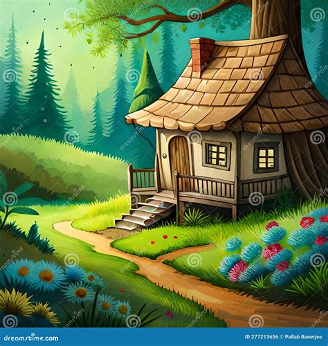 Fairy Tree House in the Woods Stock Illustration - Illustration of ...