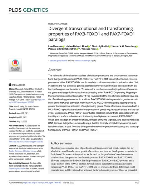 PDF Divergent Transcriptional And Transforming Properties Of PAX3