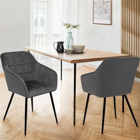 Lot De Chaises De Salle Manger Mady En Velours Gris Fonc Avec