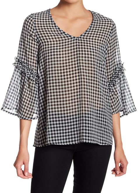 Pleione Pleione New Black Womens Size Large L Gingham V Neck Crinkled