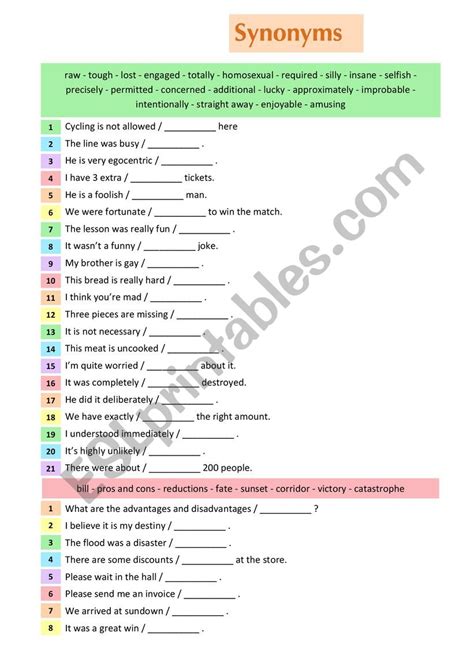 Synonym Practice Esl Worksheet By Pimmunl