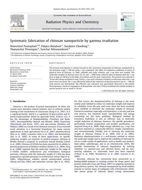 Pdf Systematic Fabrication Of Chitosan Nanoparticle By Gamma