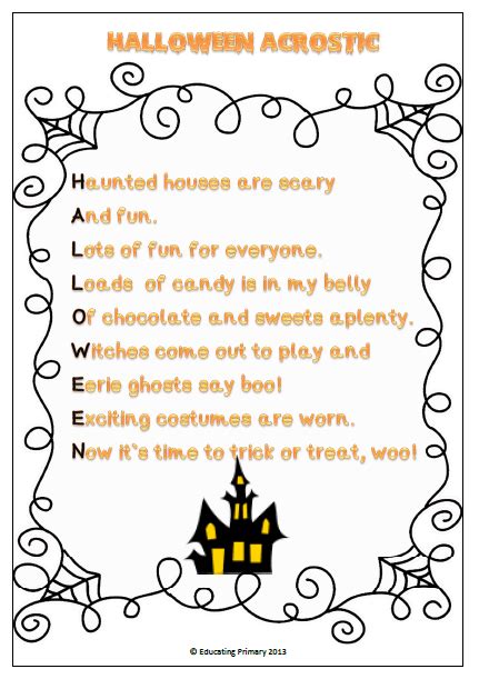 Halloween Acrostic Poem Worksheets Worksheetscity