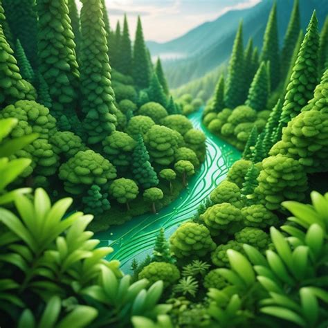 Premium Photo Vector Green Forest Landscape With Mountain