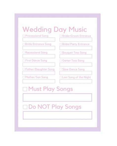 Printable Wedding Song List Template Linda Bail