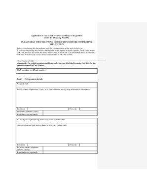 Fillable Online Application Pack To Vary A Club Premises Certificate