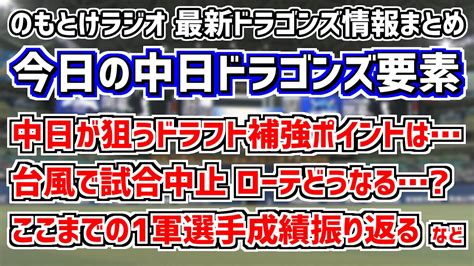 9月18日日 のもとけラジオ今日の中日ドラゴンズ要素 中日が狙うドラフト補強ポイントは、イヒネ・イツアがドラファンにメッセージ、台風