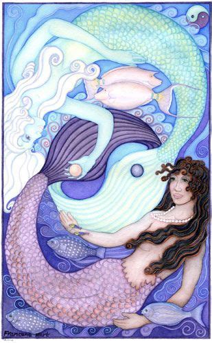 Mermaid Yin Yang Original Watercolor By Francene Hart Sacred