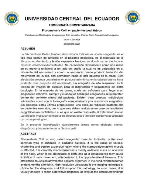 Paper 1 Fibromatosis Colli En Pacientes Pediátricos Pdf