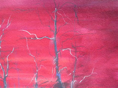 Red And Black Tree Painting Sunrise Watercolor Original Etsy