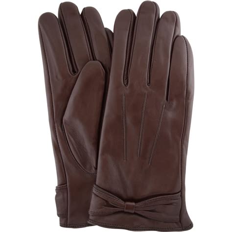 Ladies Leather Bow Gloves Dark Brown Alwen By Snugrugs