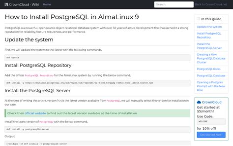 CrownCloud Wiki How To Install PostgreSQL In AlmaLinux 9