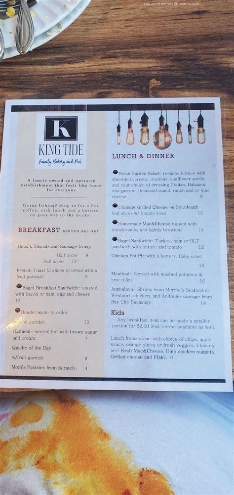 Online Menu Of The King Tide Restaurant Westport Washington 98595 Zmenu