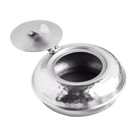 Stainless Steel Hammered Portable Smokeless Ashtray With Lid