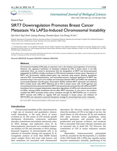 Pdf Sirt Downregulation Promotes Breast Cancer Metastasis Via Lap