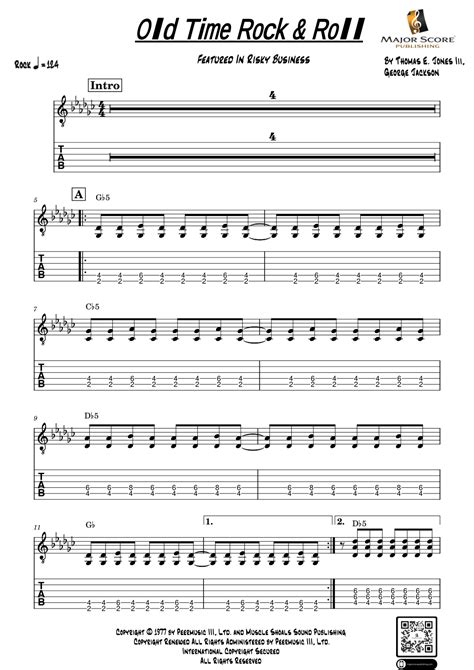 Old Time Rock And Roll Arr Major Score Publishing Tm By Bob Seger Sheet Music For Guitar Tab