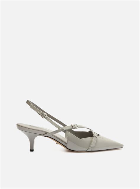 Scarpin Cinza Arezzo Verniz Salto Médio Slingback Amélia ZZ MALL