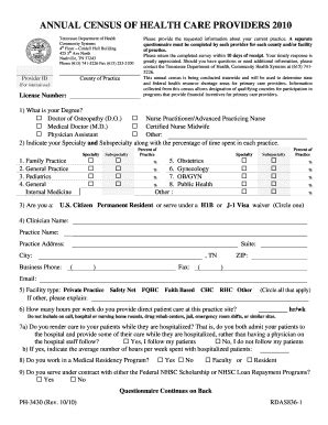 Fillable Online Health State Tn Annual Census Of Health Care Providers