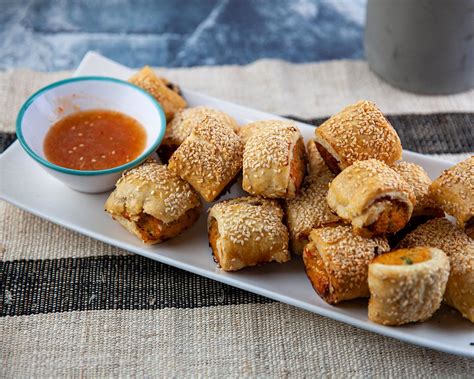 Gluten Free Thai Chicken Sausage Rolls With Sweet Chilli Dipping Sauce Chicken Sausage Rolls