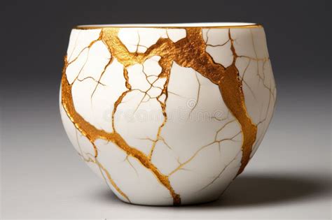 Gold Kintsugi Lines On A Cracked Teacup Stock Image Image Of