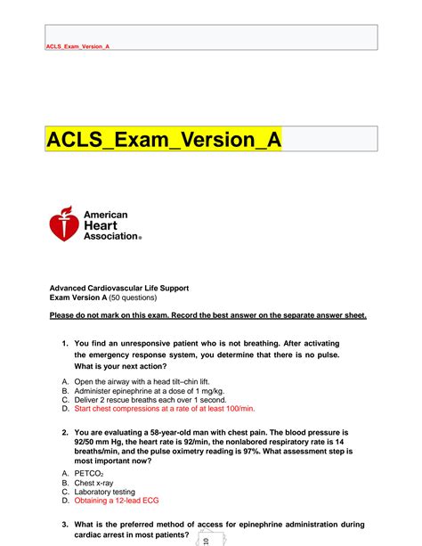 Acls Final Exam Answers 2024 Acls Exam Version A 2020 2021 Q