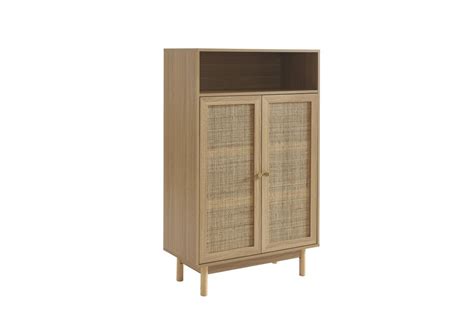 Buffet HELENA effet chêne et cannage rotin 2 portes 80 cm