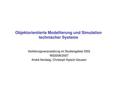 Ppt Objektorientierte Modellierung Und Simulation Technischer Systeme